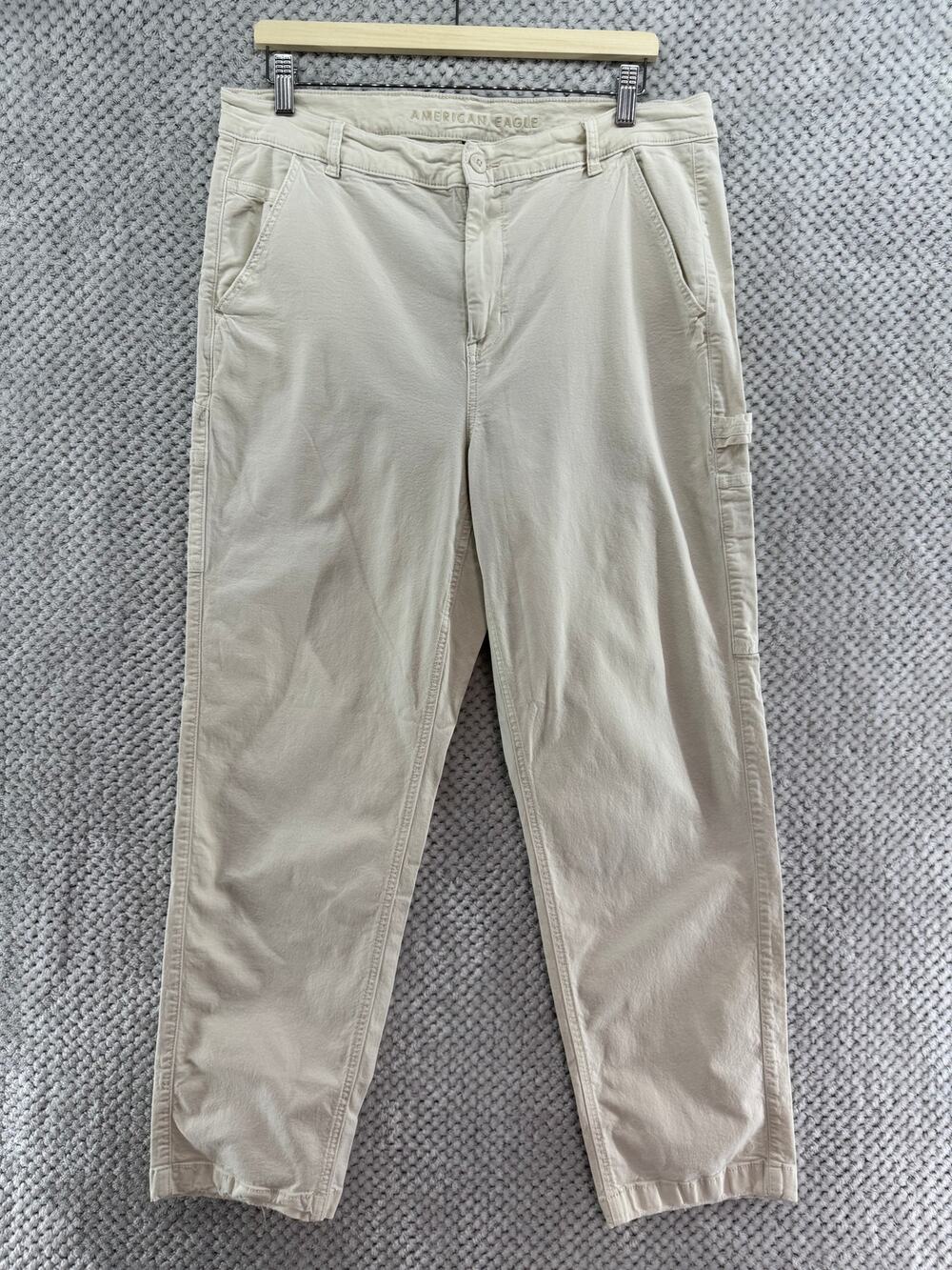 American Eagle Carpenter High Rise Straight Pants Women 16 Cream Distressing